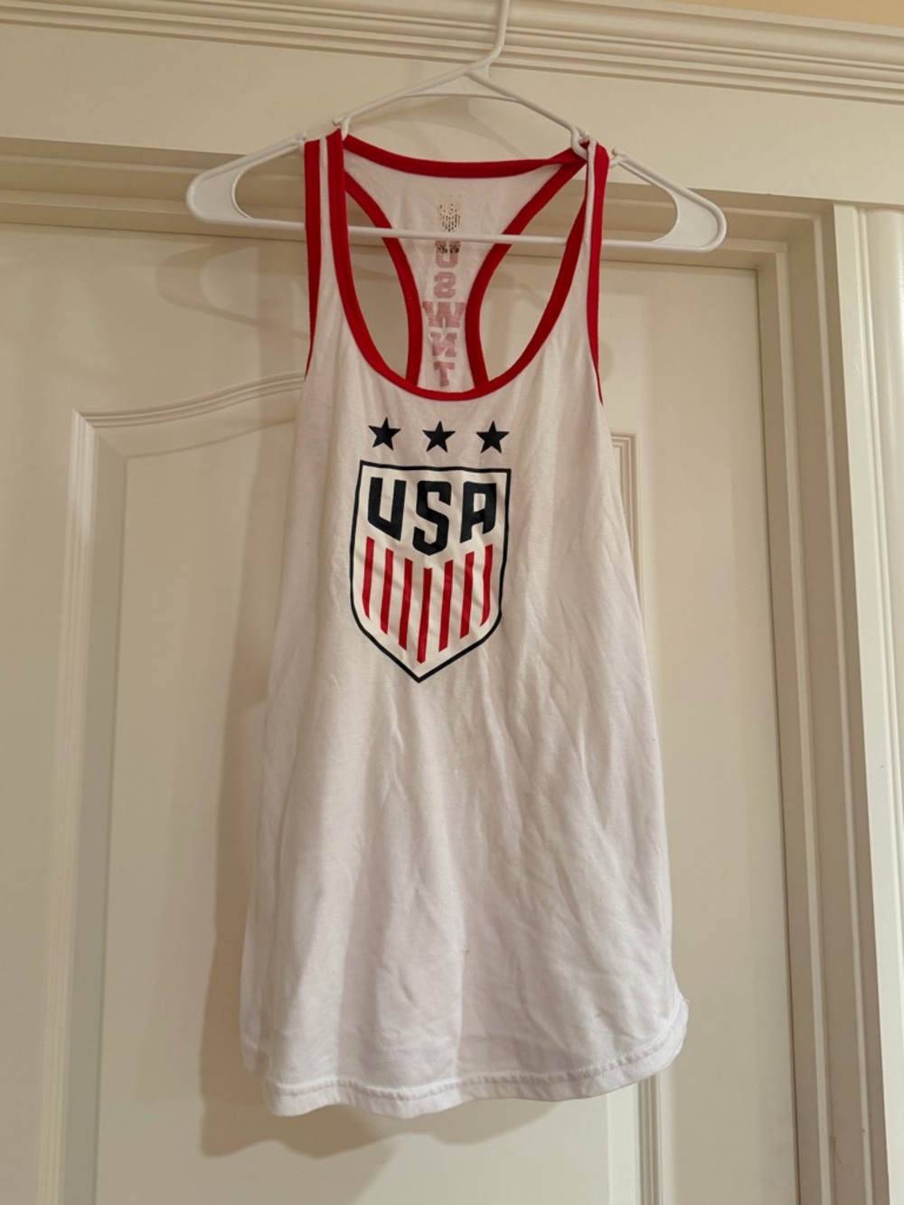 White USA Graphic Racerback Tank with Red Trim Discount
